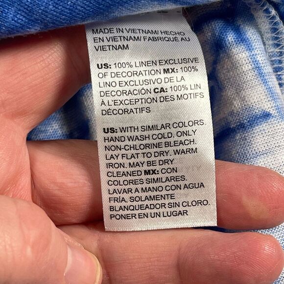 Chico's Top Womens 2 (14/16) L Amparo Blue Linen Flutter Sleeve Geometric NEW - Picture 7 of 11